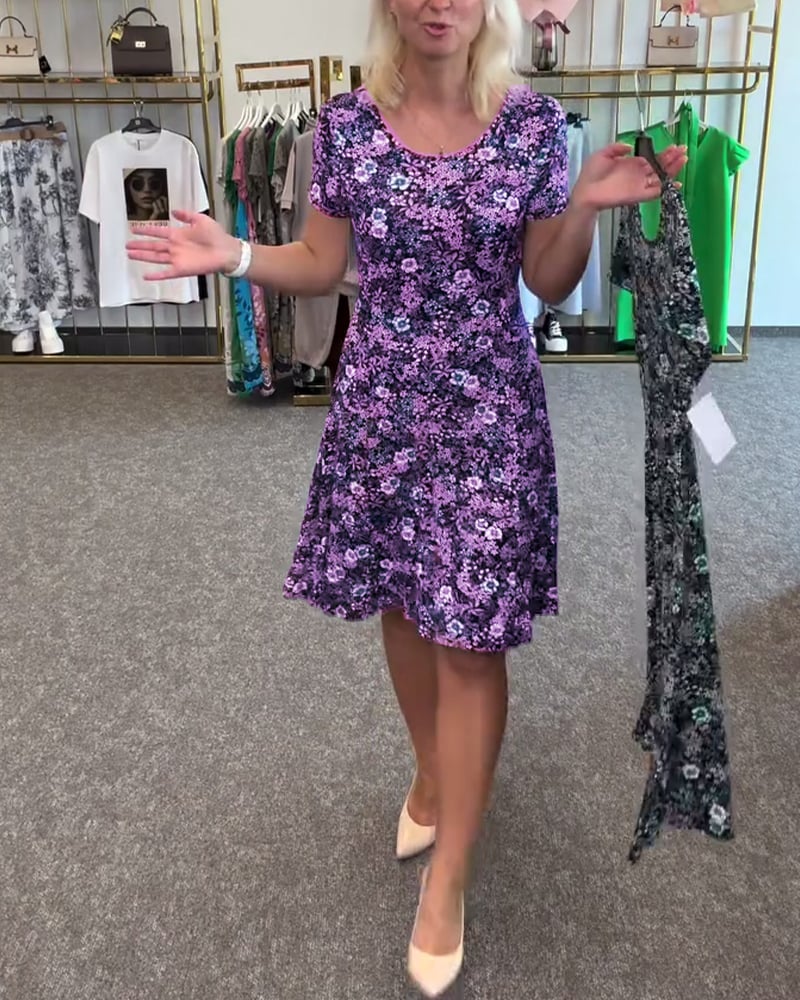 EleganceFit – Slim Waist Printed Dress