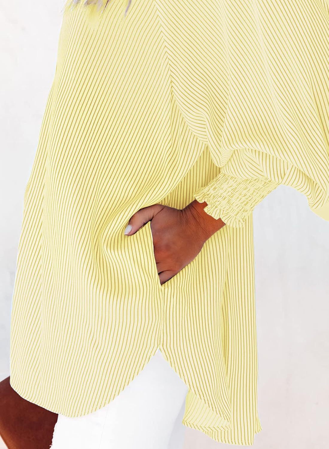 🔥2026 Clearance Item🔥Women's pleated cuffs striped shirt with pockets and casual collar