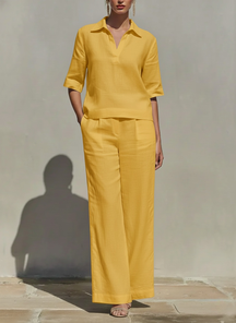 LinenLuxe – Women’s Solid Cotton Linen Two-Piece Set