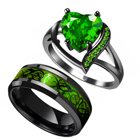 EternaBond – Celtic Dragon & Red Heart Couple Rings Set