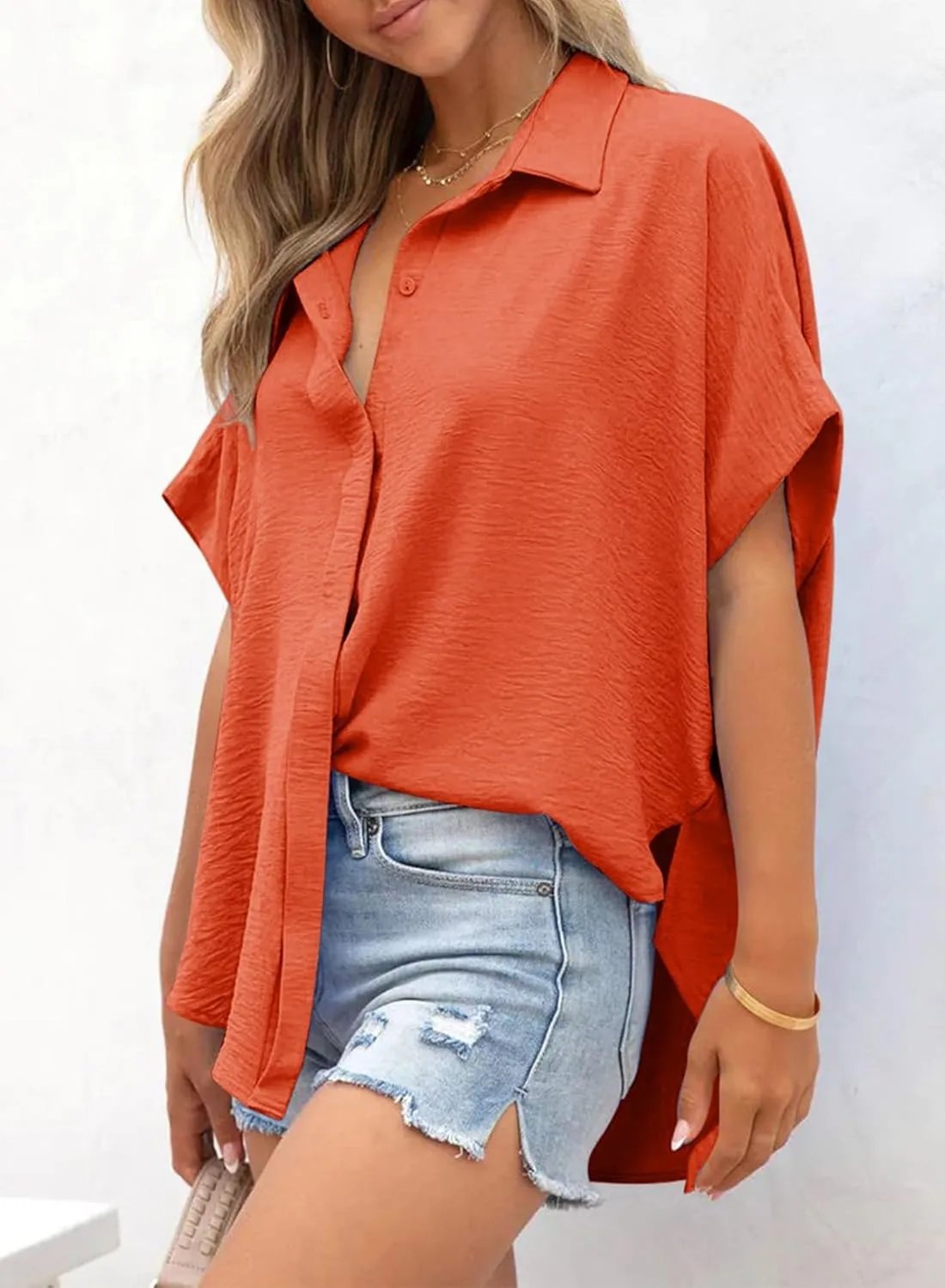 LunaWear – Casual Button Slit Hem Women’s Top