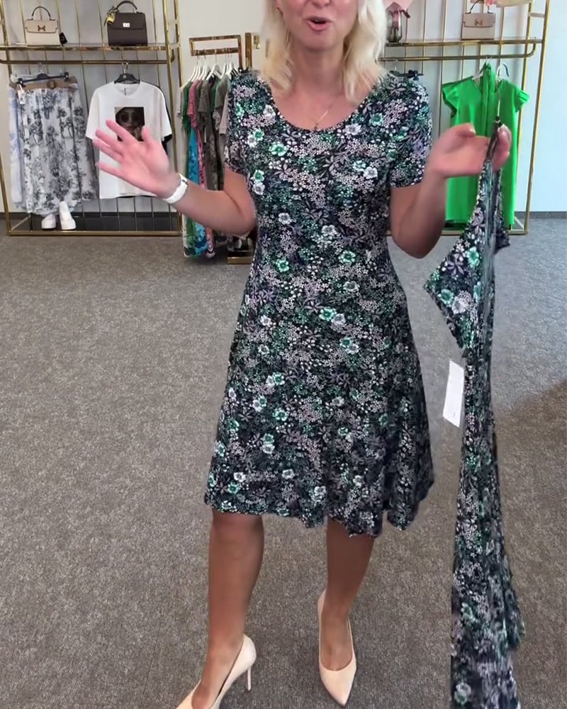 EleganceFit – Slim Waist Printed Dress