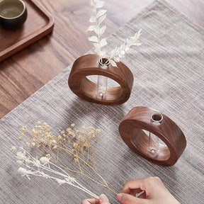 NatureNest – Solid Wood Glass Flower Vase