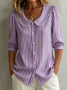 AuraClassic – Women’s Retro Peter Pan Collar Striped Shirt