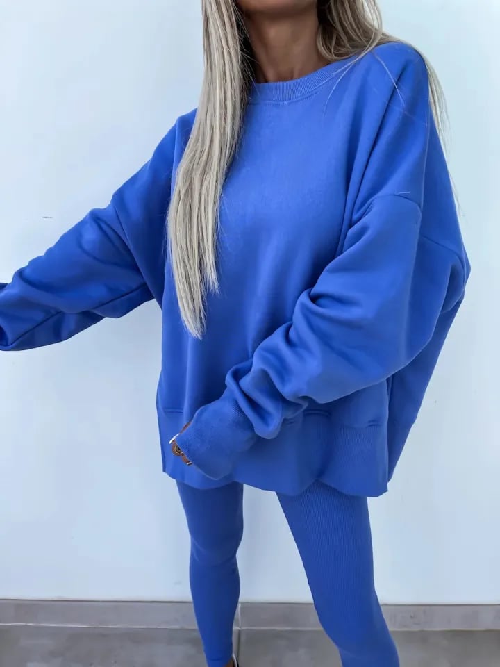 SoftEase – Comfy Slit Sweatshirt Two-Piece Set