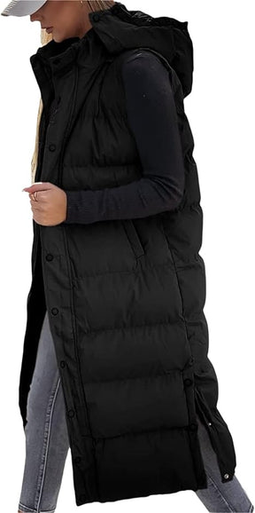 QuiltChic – Women's Long Puffer Vest with Hood