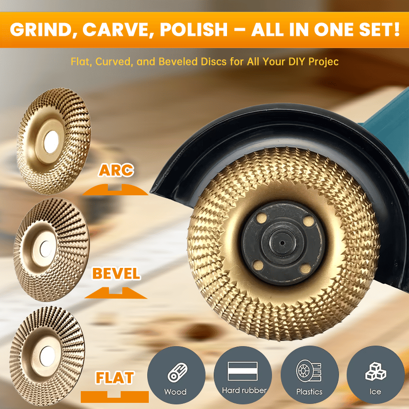 GrindCraft – 3-Piece Wood Shaping Disc Kit