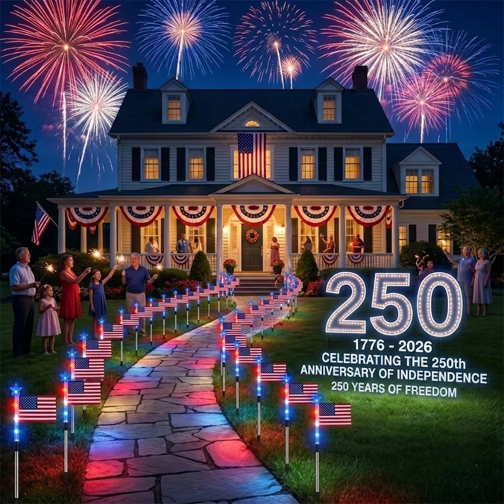8 Solar American Flag Pathway Lights – Red, White & Blue Yard Glow