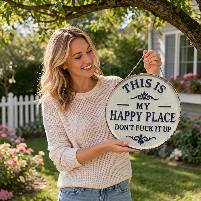 RusticNest – Vintage Happy Place Metal Wall Decor Sign