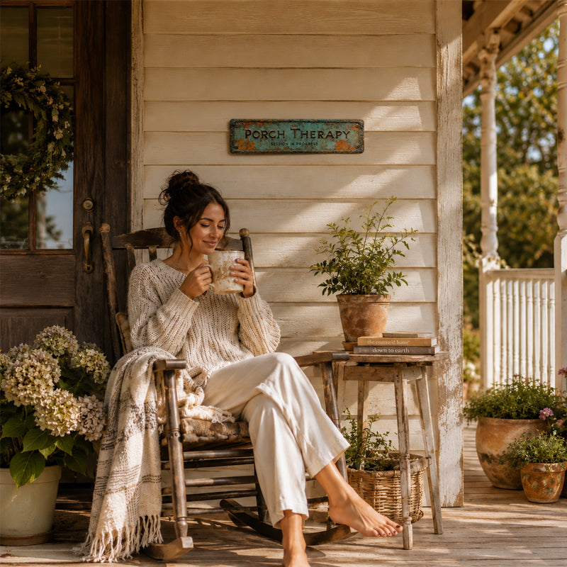 CozyHaven – Rustic Outdoor Porch Therapy Sign