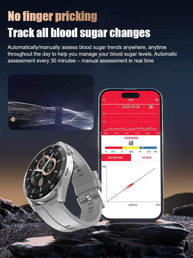🔥HW Painless Blood Glucose ALL DAY Monitoring Smart Bluetooth Watch