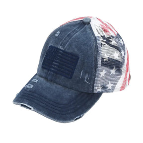 VistaCap – Multi-Level Criss-Cross American Flag Trucker Hat