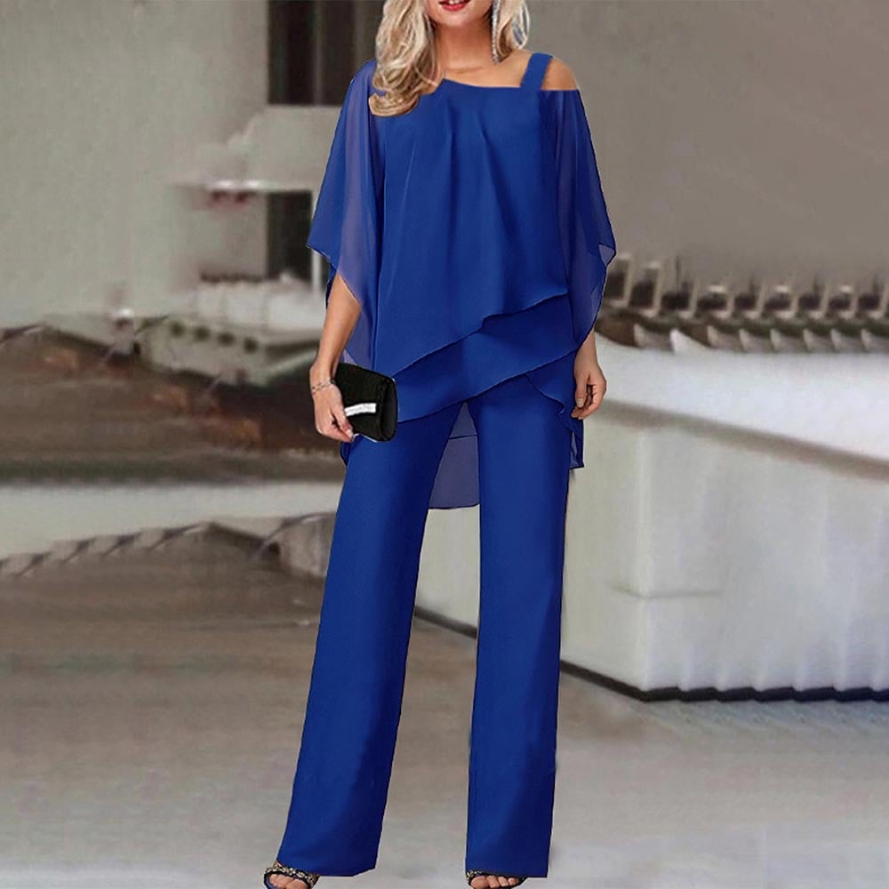 Elaré – Layered Chiffon Top & Wide-Leg Pants Set