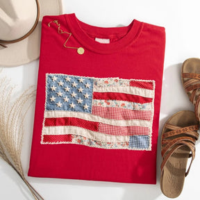 RedWhiteRebel – Retro American Flag Patchwork Tee