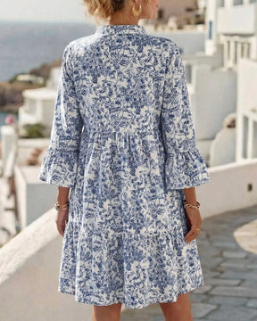 BloomLayer – Floral Tiered V-Neck Dress