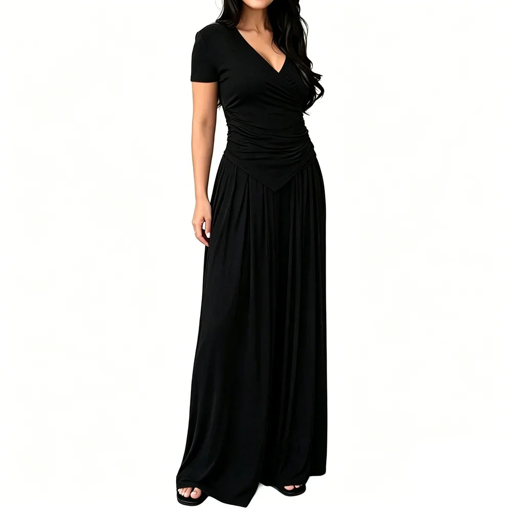 MaisonLuxe – Sophisticated Wrap Top & Wide Leg Pants Set