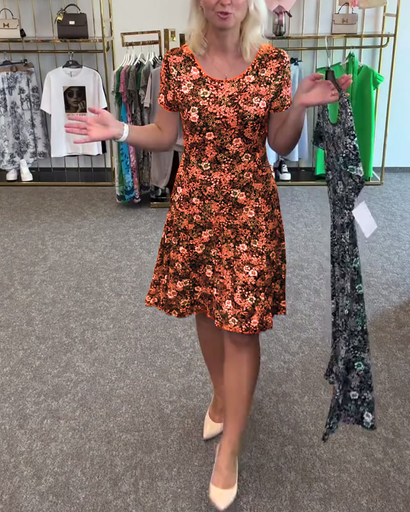 EleganceFit – Slim Waist Printed Dress