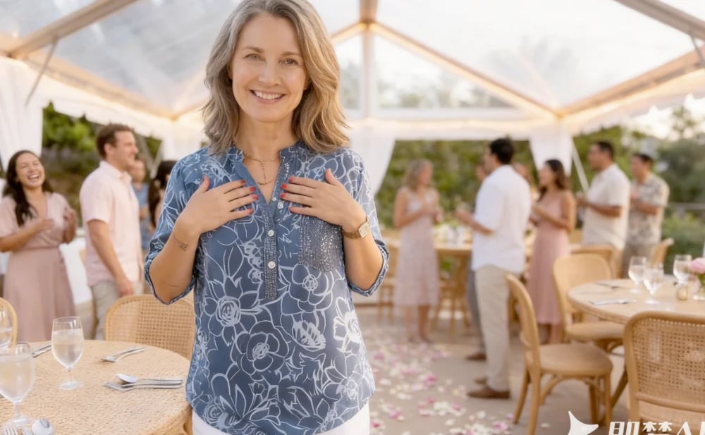 PrintLuxe – V-Neck Button-Down Printed Blouse
