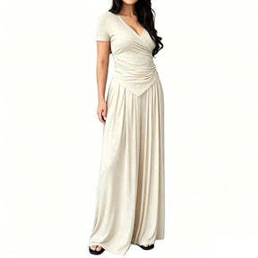 MaisonLuxe – Sophisticated Wrap Top & Wide Leg Pants Set