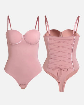 CurveLuxe – Back Lace-Up Seamless Thong Bodysuit