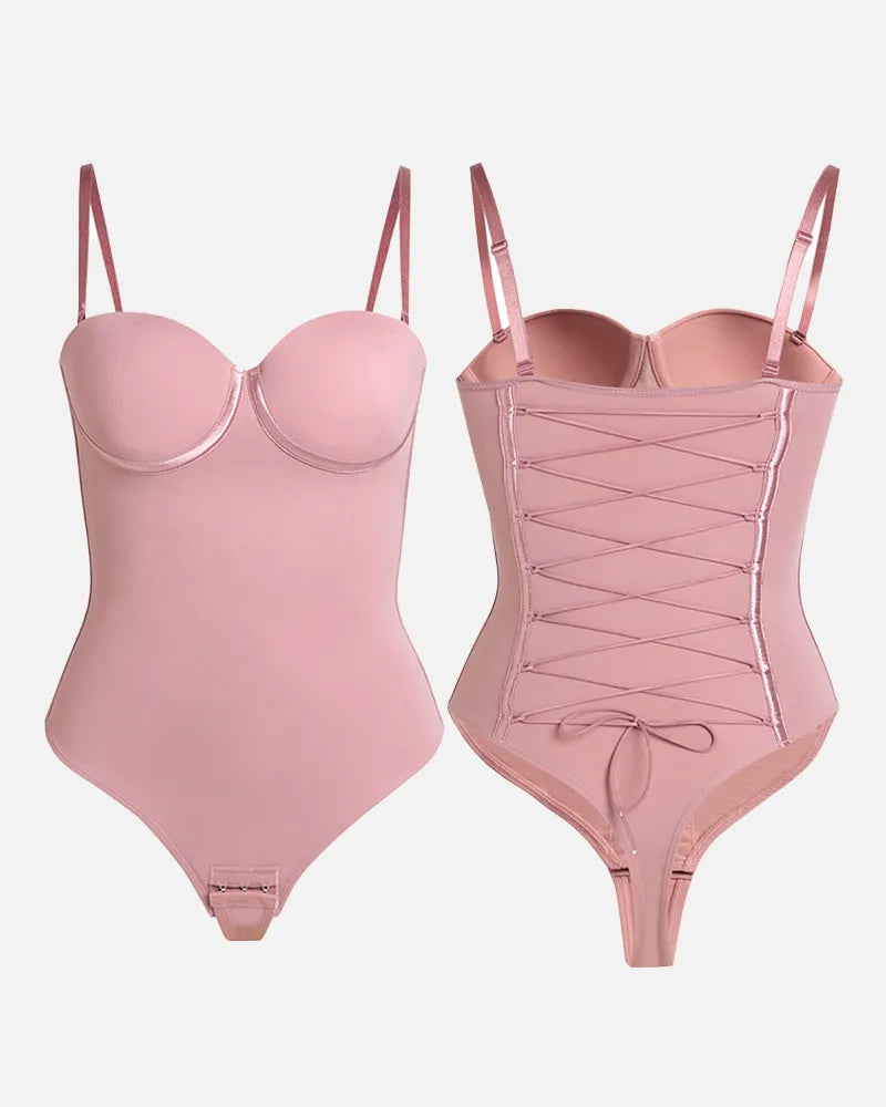 CurveLuxe – Back Lace-Up Seamless Thong Bodysuit