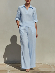 LinenLuxe – Women’s Solid Cotton Linen Two-Piece Set
