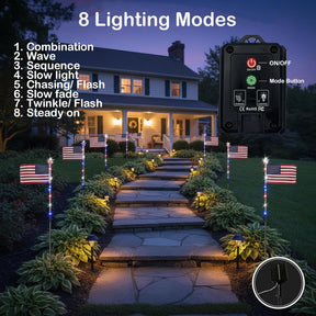 8 Solar American Flag Pathway Lights – Red, White & Blue Yard Glow