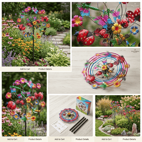 ☀️🌀Outdoors Wind Spinners with Decorative Flowers🌸(Includes bracket)