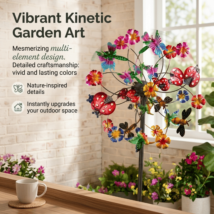 ☀️🌀Outdoors Wind Spinners with Decorative Flowers🌸(Includes bracket)