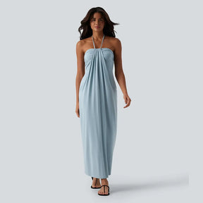 HalterTie – Elegant Back Maxi Dress with Pockets