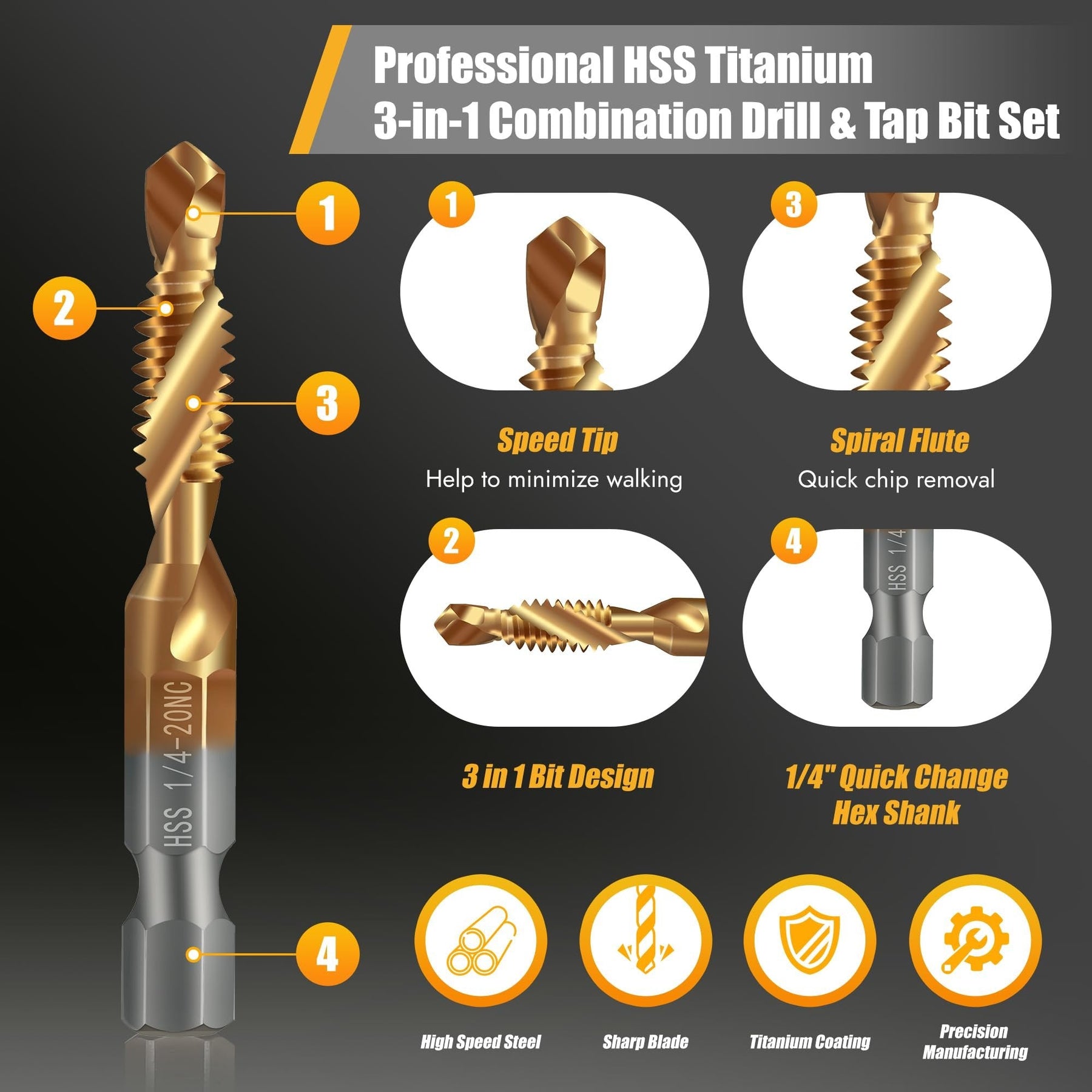SpiralPro – 3-In-1 Spiral Tap Hex Shank Drill Bit Set