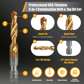 SpiralPro – 3-In-1 Spiral Tap Hex Shank Drill Bit Set