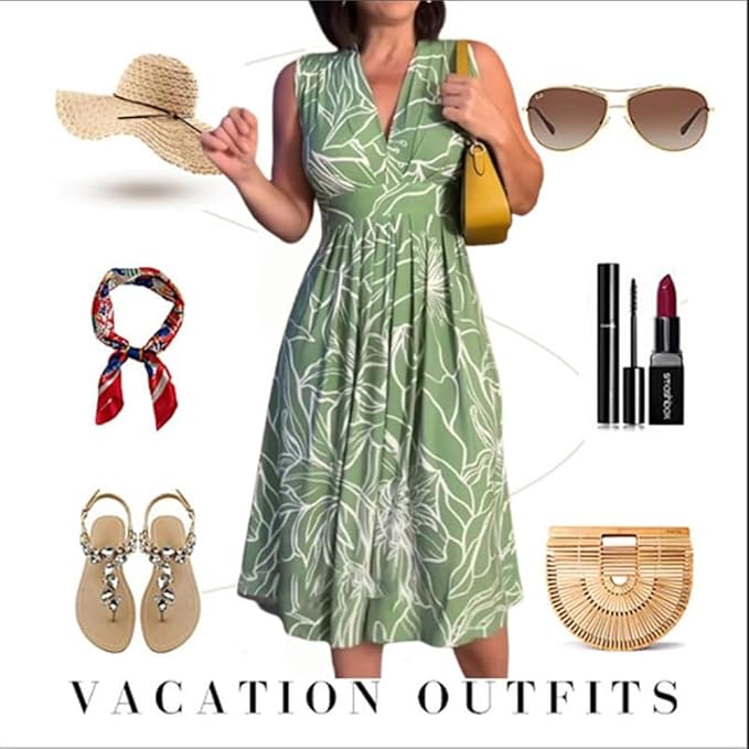 Seaside Elegance - Sleeveless Vacation Dress
