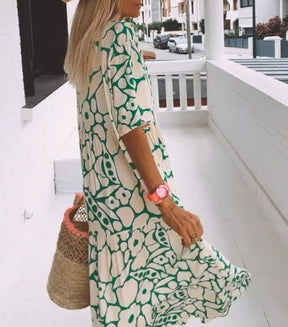 FloraLuxe – Short Sleeved Printed Summer Dress