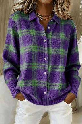 ChicWeave – Plaid Collar Cardigan