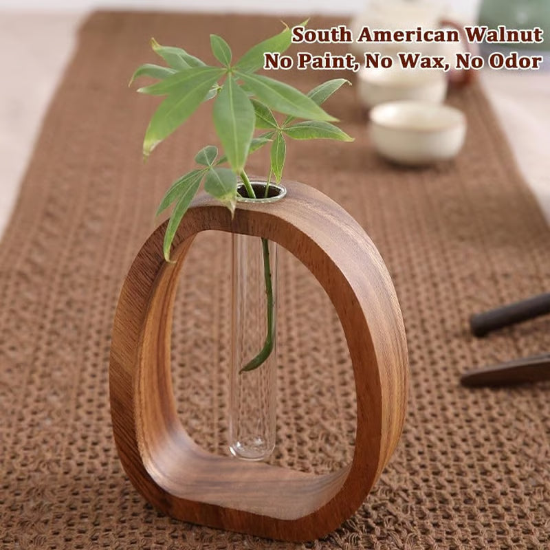 NatureNest – Solid Wood Glass Flower Vase