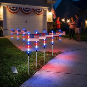 8 Solar American Flag Pathway Lights – Red, White & Blue Yard Glow
