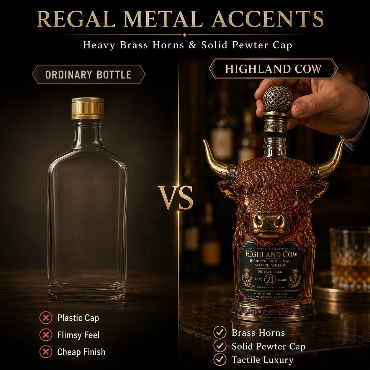 RegalHorn – Luxury Highland Cow Whisky Decanter