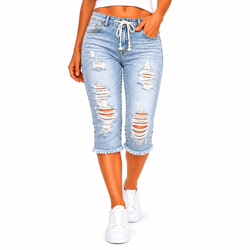 DenimBloom –  High Waist Cropped Denim Jeans