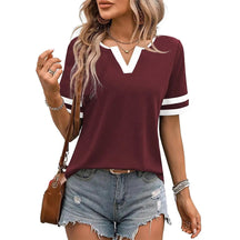 StripeLuxe – Women’s V-Neck Cotton Blend Top