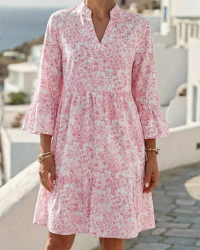 BloomLayer – Floral Tiered V-Neck Dress