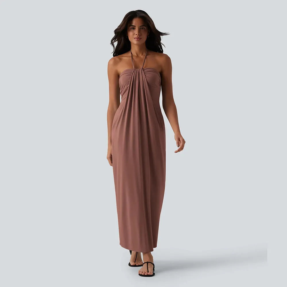 HalterTie – Elegant Back Maxi Dress with Pockets
