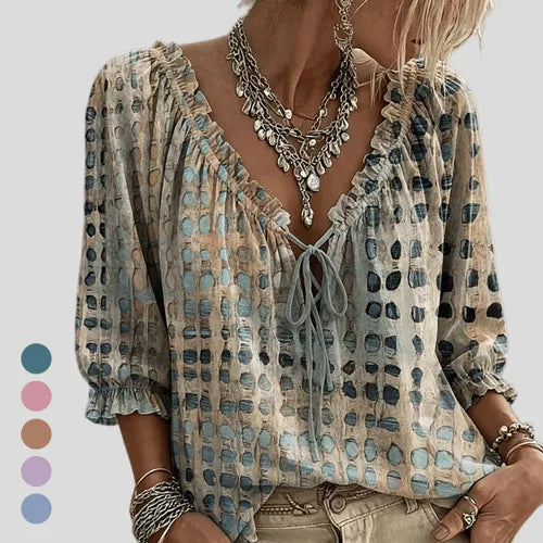 ModaDots – Lace Up Casual Blouse