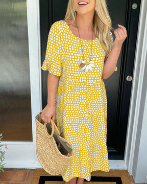 EveCharm – Polka Dot Round Neck Midi Dress