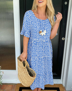 EveCharm – Polka Dot Round Neck Midi Dress