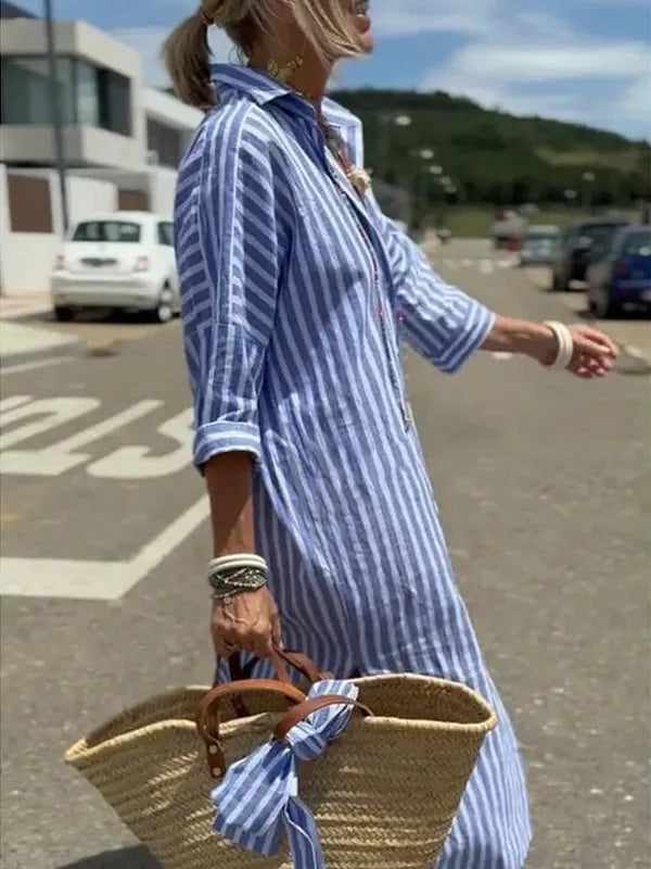StripeMuse – Classic Striped Summer Shirt Dress
