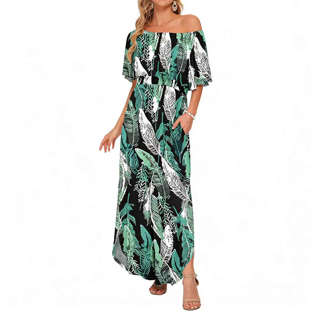 BreezeBelle – Off Shoulder Ruffle Maxi Dress