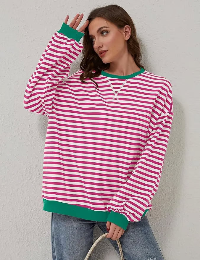 StripeAura – Women’s Color Block Striped Sweatshirt
