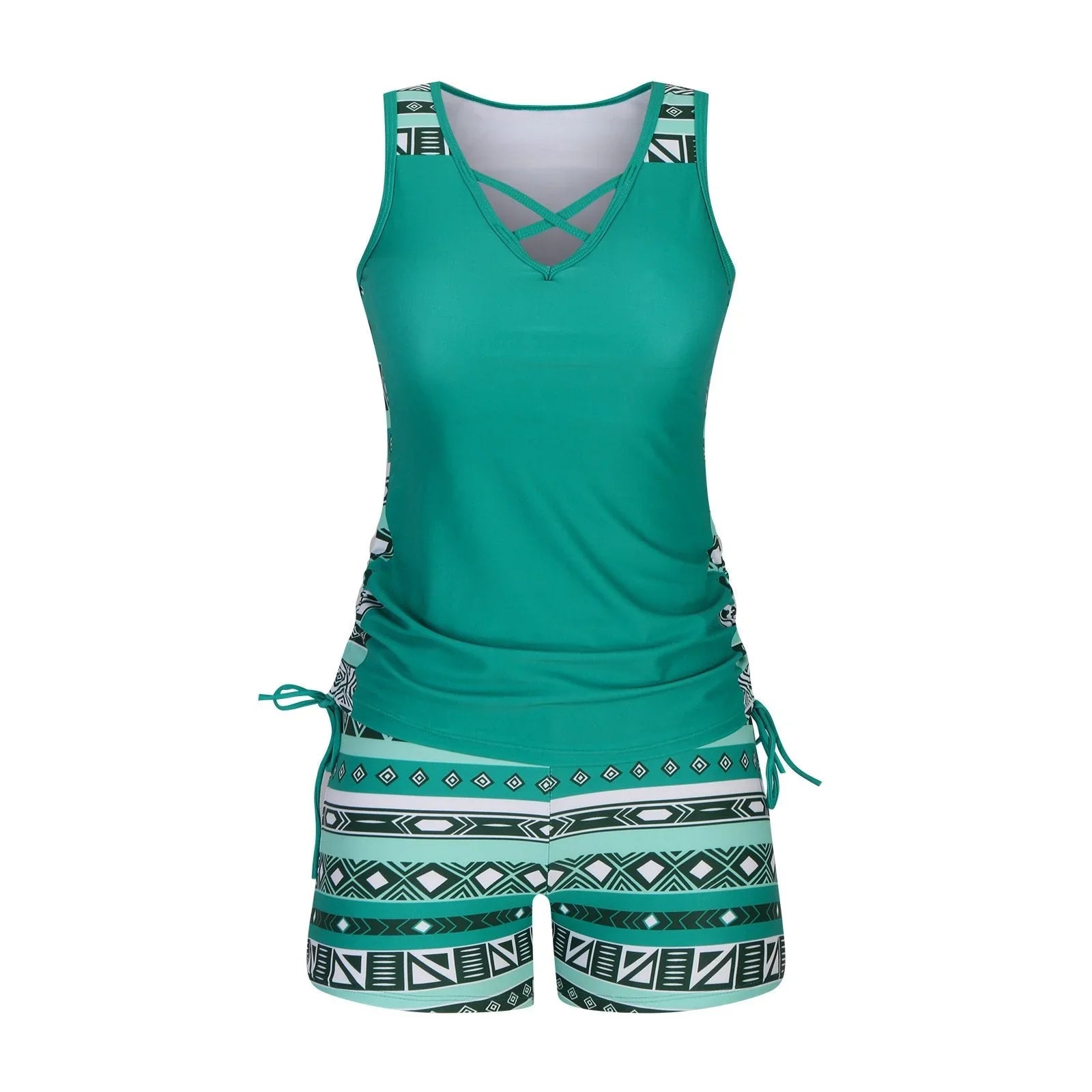 BeachBloom – Modest Bohemian Tankini Swimsuit with Shorts