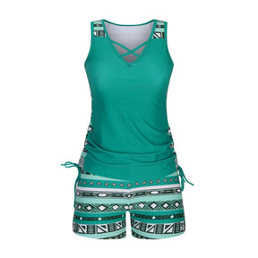 BeachBloom – Modest Bohemian Tankini Swimsuit with Shorts